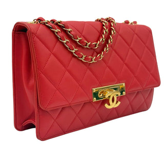 CHANEL Red Lambskin Golden Class Flap Chain Bag Chanel