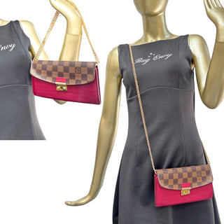 LOUIS VUITTON Scarlet Red Damier Ebene Croisette Wallet with Chain Louis Vuitton
