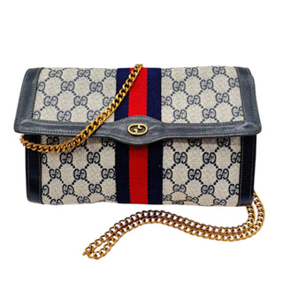 GUCCI Navy Coated Canvas Medium Ophidia Clutch with added Strap Gucci