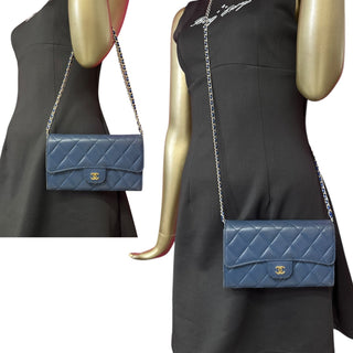 CHANEL Navy Lambskin GHW Classic Flap Wallet Chanel