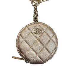 CHANEL Metallic Lambskin Timeless Round Zip Pouch with added Chain Belt Chanel