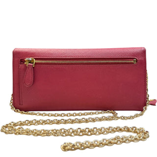 PRADA Pink Saffiano Leather Wallet/Card Holder with Chain Prada