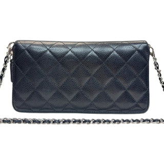 CHANEL Black Caviar Quilted SHW Zip Wallet Chanel