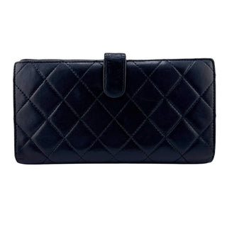 CHANEL Black Lambskin Leather Long Flap Wallet Chanel