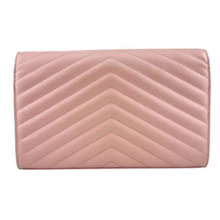 SAINT LAURENT Pink Grain de Poudre Chevron YSL Chain Bag Saint Laurent