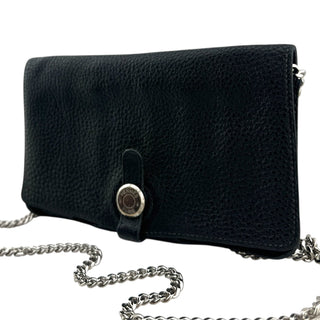 HERMES Black Clemence Dogon Wallet with Unbranded Silver Chain Hermes