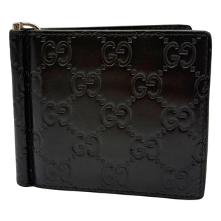 GUCCI Black Leather Guccisima Bifold Wallet/Money Clip Gucci