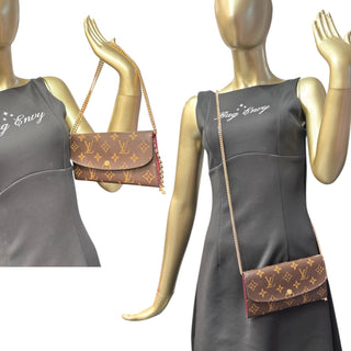 LOUIS VUITTON Monogram/Red Emilie Wallet with Added Crossbody Chain Louis Vuitton