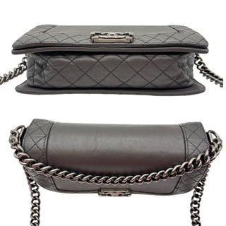 CHANEL Grey Leather Medium Reverso Boy Bag Chanel