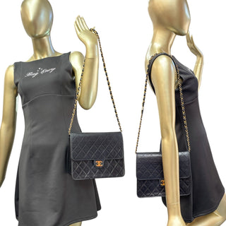 CHANEL Black Lambskin Classic Single Flap Chain Bag Chanel