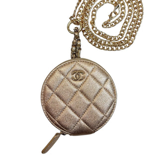 CHANEL Metallic Lambskin Timeless Round Zip Pouch with added Chain Belt Chanel