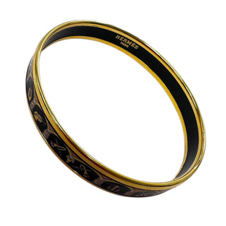 HERMES Gold and Black Enamel Bangle Bracelet Hermes