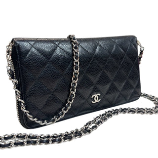 CHANEL Black Caviar Quilted SHW Zip Wallet Chanel