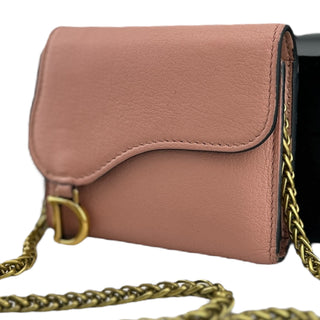 DIOR Pink Leather Compact Saddle Wallet with Added Adjustable Chain Dior