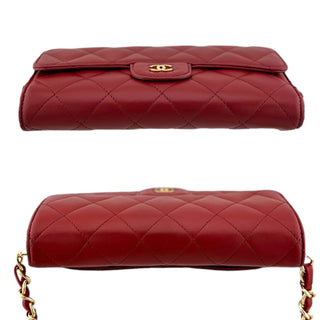 CHANEL Red Lambskin Classic Flap Wallet Chanel