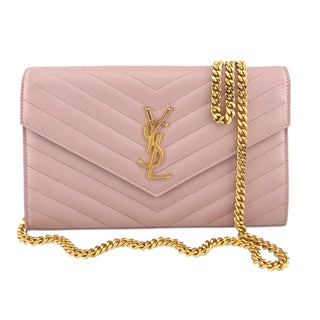 SAINT LAURENT Pink Grain de Poudre Chevron YSL Chain Bag Saint Laurent