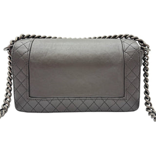 CHANEL Grey Leather Medium Reverso Boy Bag Chanel