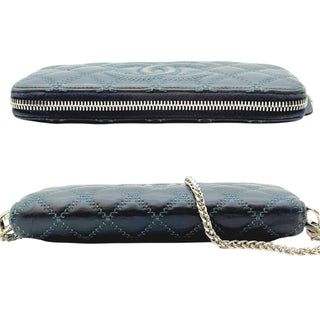 CHANEL Navy Calfskin Wild Stitch Timeless Zip Wallet Chanel