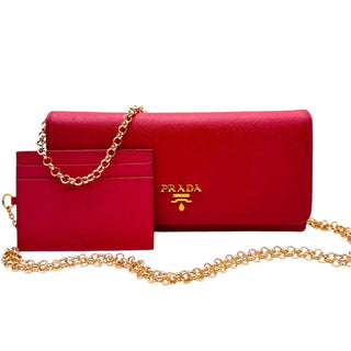 PRADA Pink Saffiano Leather Wallet with Chain Prada
