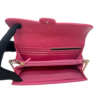 CHANEL Pink Caviar Leather Classic Flap Gusseted Wallet Chanel