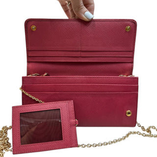 PRADA Pink Saffiano Leather Wallet/Card Holder with Chain Prada