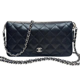 CHANEL Black Caviar Quilted SHW Zip Wallet Chanel
