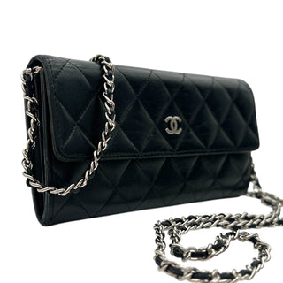 CHANEL Black Lambskin Long Flap Wallet Chanel