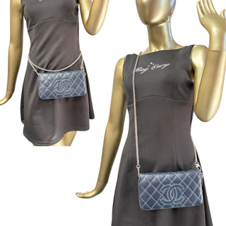 CHANEL Navy Calfskin Wild Stitch Timeless Zip Wallet Chanel