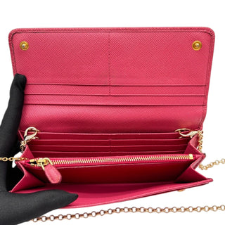 PRADA Pink Saffiano Leather Wallet with Chain Prada