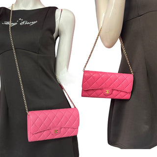 CHANEL Pink Caviar Leather Classic Flap Gusseted Wallet Chanel