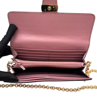 GUCCI Pink Leather Guccissima Interlocking GG Logo Wallet with Chain Gucci