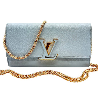 LOUIS VUITTON Blue Taurillon Capucines Leather Wallet added Chain Louis Vuitton