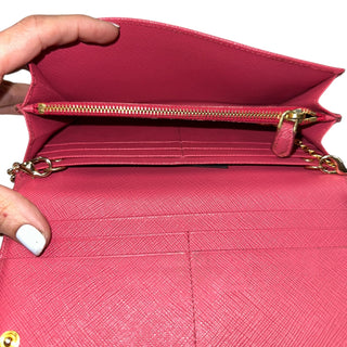PRADA Pink Saffiano Leather Wallet/Card Holder with Chain Prada