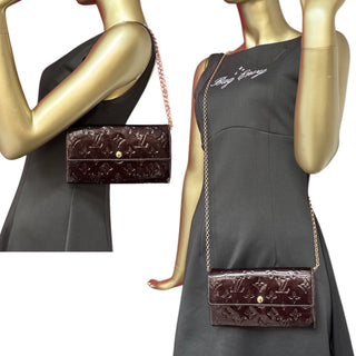 LOUIS VUITTON Aubergine Vernis Sarah Wallet with Chain Louis Vuitton