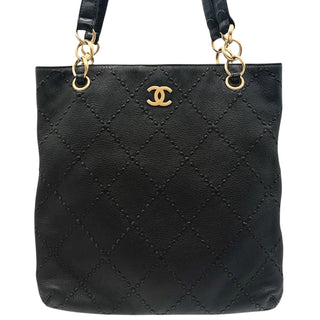CHANEL Black Calfskin Wild Stitch Shopper Tote Chanel
