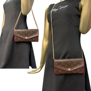 LOUIS VUITTON Red Monogram Retro Sarah Wallet with added Gold Chain Louis Vuitton