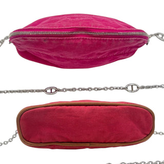 HERMES Pink Toile Bolide Trousse de Voyage PM Clutch with Chain Hermes