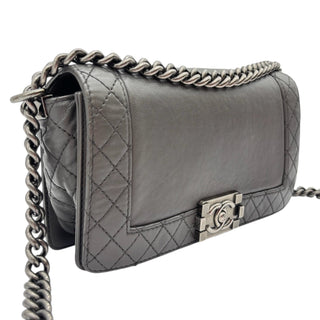 CHANEL Grey Leather Medium Reverso Boy Bag Chanel