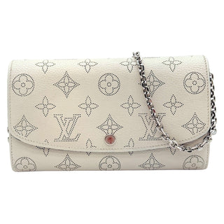 LOUIS VUITTON White Leather Mahina Wallet with Chain Louis Vuitton