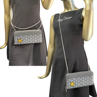 GOYARD Gray Goyardine Pouch with added Silver Wrist Chain Goyard