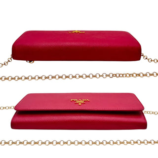 PRADA Pink Saffiano Leather Wallet with Chain Prada