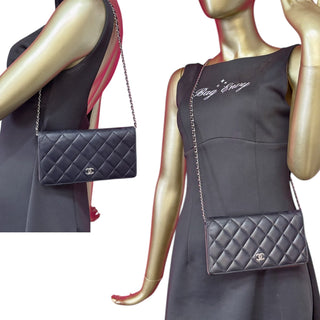 CHANEL Black Lambskin Quilted Yen Wallet Chanel