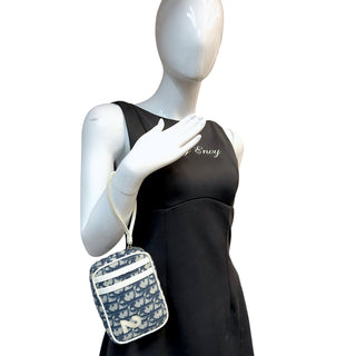 CHRISTIAN DIOR #2 Blue Coated Canvas Mini Trotter Pouch Wristlet Dior