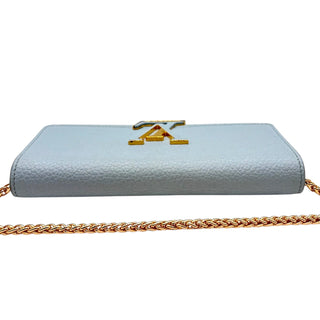 LOUIS VUITTON Blue Taurillon Capucines Leather Wallet added Chain Louis Vuitton