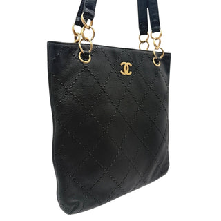 CHANEL Black Calfskin Wild Stitch Shopper Tote Chanel