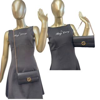 GUCCI Black Leather Interlocking GG Logo Wallet with Chain Gucci