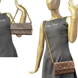 LOUIS VUITTON Monogram Sarah Wallet with added Gold Crossbody Chain Louis Vuitton
