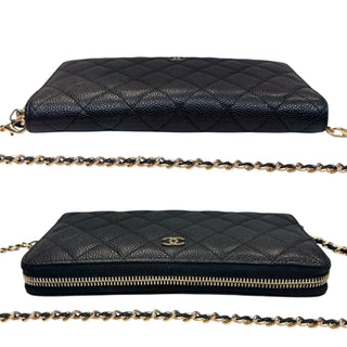 CHANEL Black Caviar Quilted GHW Organizer Zip Wallet Chanel