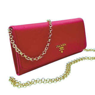 PRADA Pink Saffiano Leather Wallet with Chain Prada