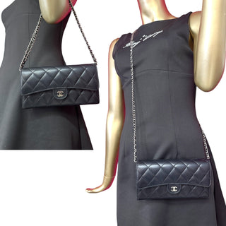 CHANEL Black Lambskin SHW Classic Flap Gusseted Wallet Chanel